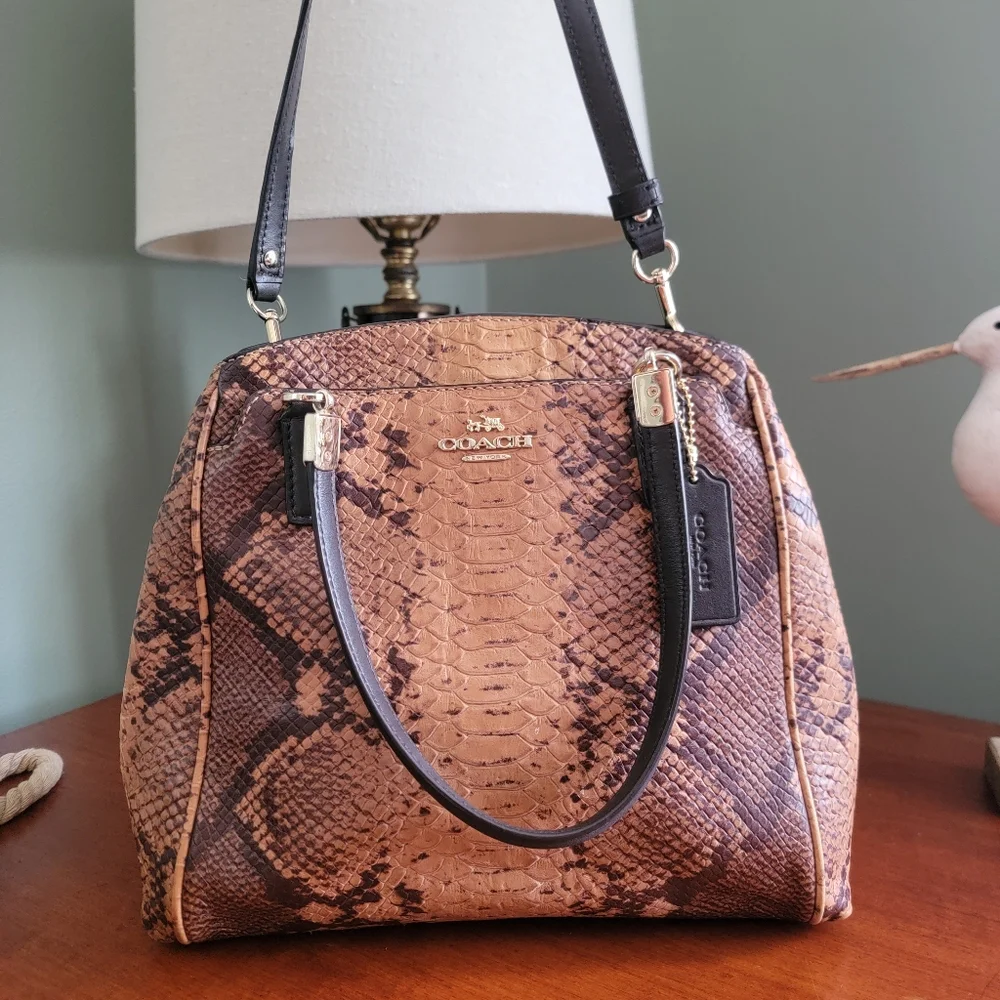Coach F35271 Minetta Satchel Python Embossed Leather Tan Brown Crossbody Bag